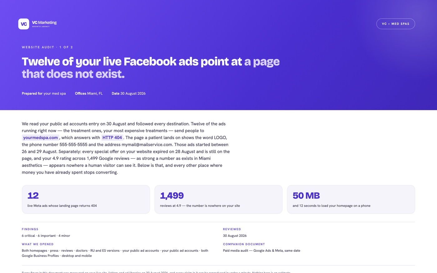 Sample website audit report